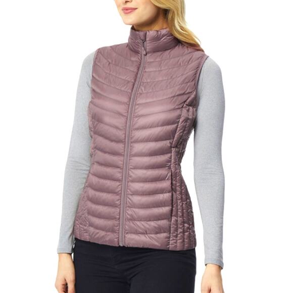 Down PUFFER Vest Medium Packable Fill Dusty Rose Pink Pearl HeatKeep Zip Front - Picture 1 of 8